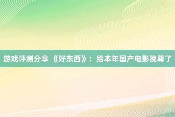 游戏评测分享 《好东西》：给本年国产电影挽尊了